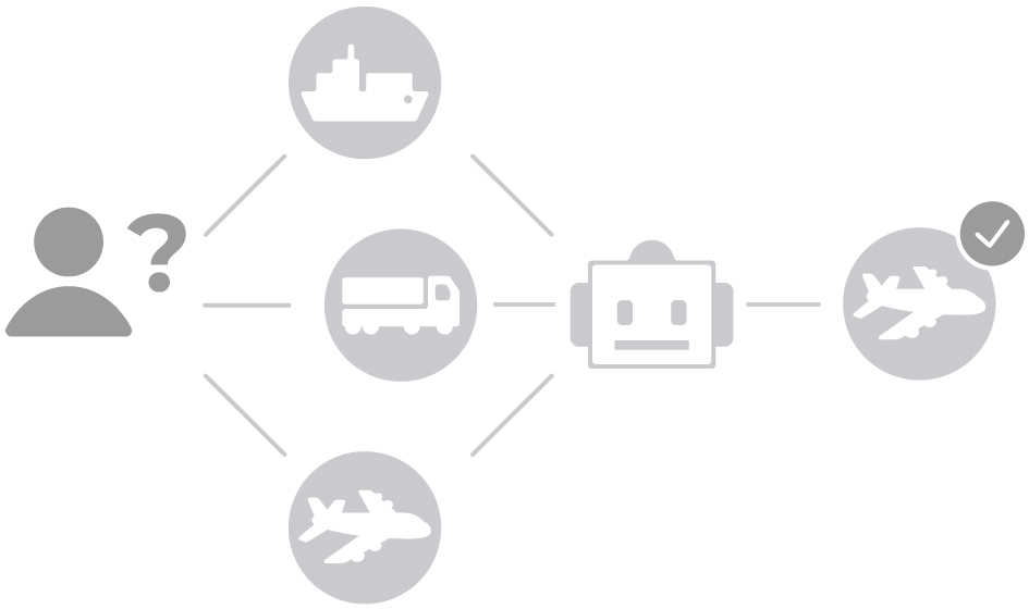 Illustration von SEO und GEO entlang eines digitalen Transportwegs mit Lkw und KI-Assistent